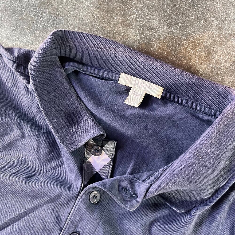 Vintage Burberry Brit soft faded navy blue no flaws luxury polo mens large